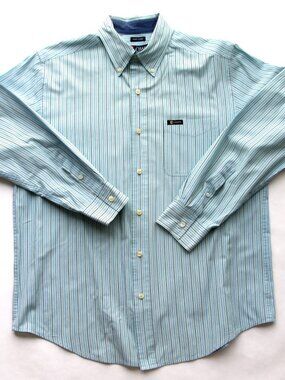 CHAPS Pinstriped Blue 60% Cotton/40% Polyester Dress Shirt Size M